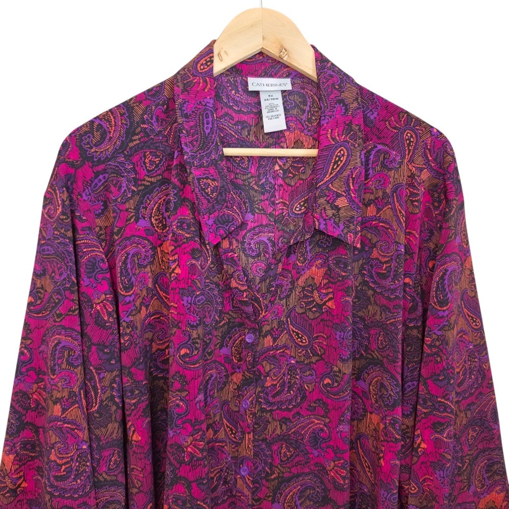 Catherines Top Womens Plus 5X 34/36W Purple Paisley Print Button Up Blouse - Picture 4 of 7